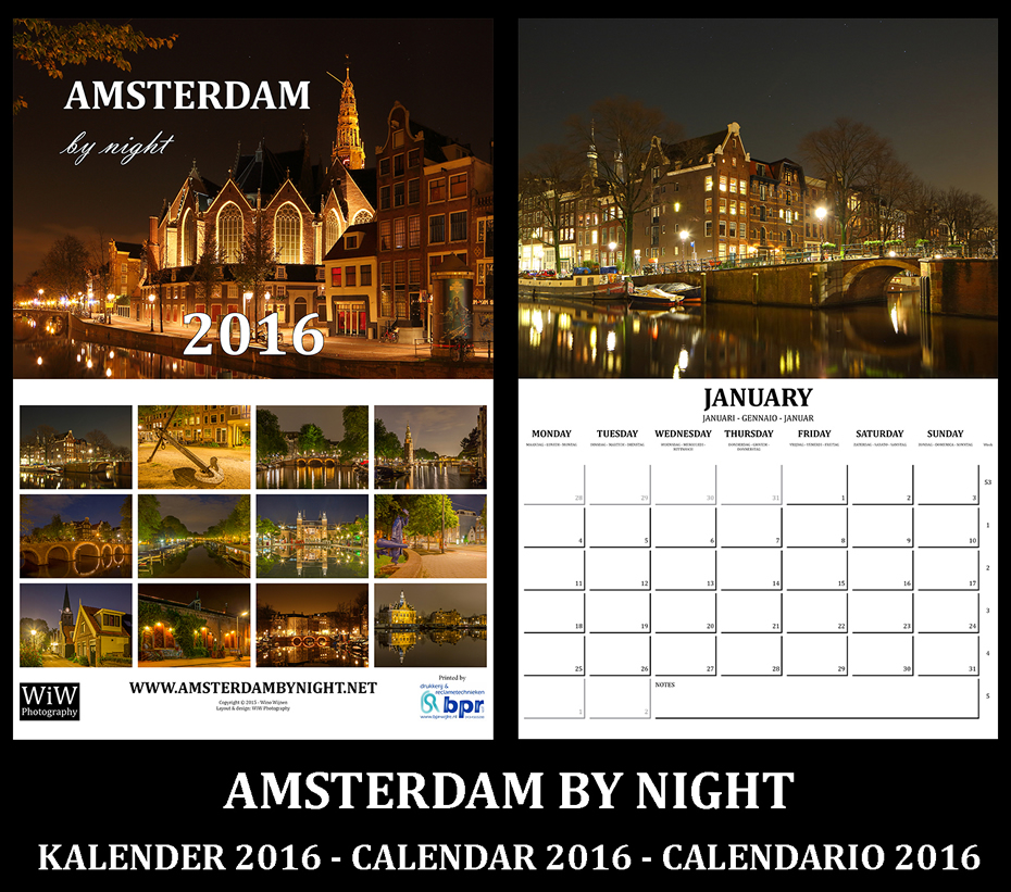 Amsterdam by Night Calender Calendario 2016 Notte